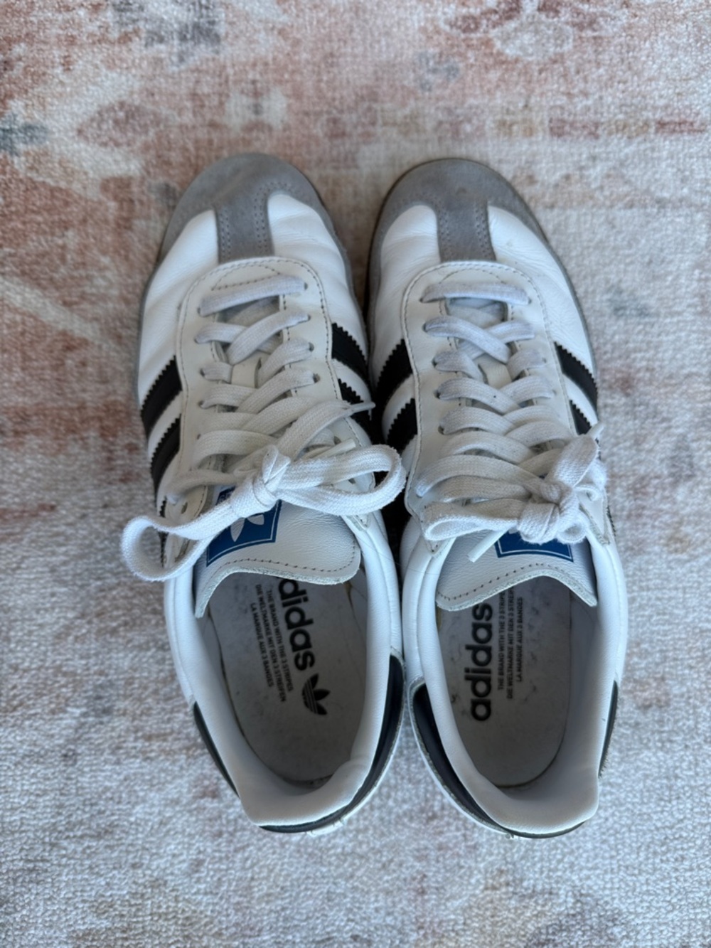 Adidas Samba White Sneakers with Black Stripes and Gray Suede Toe - Picture 3 of 7